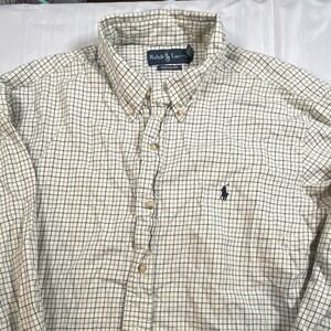 Ralph Lauren Custom Fit Men's Ivory Navy Check Button-Up Cotton Shirt XL